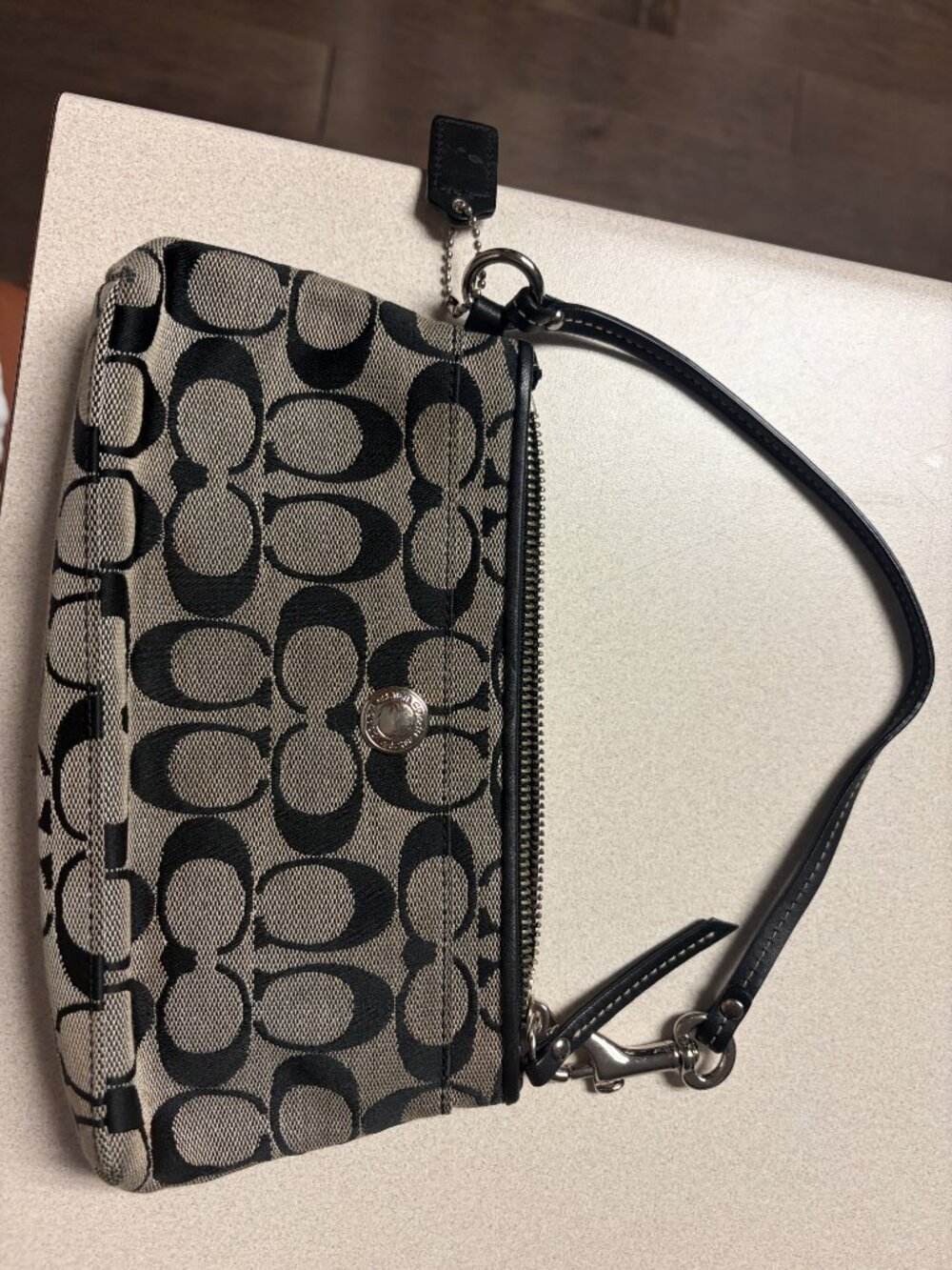 Coach Black and Grey Signature C Canvas Wristlet - Picture 8 of 9